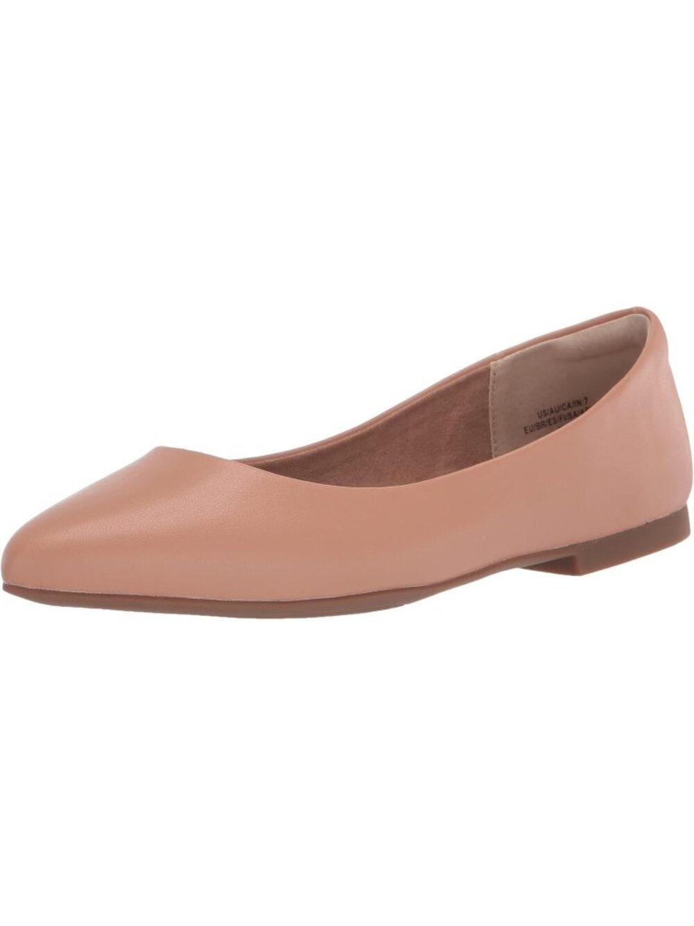 Women's Light Camel Faux Leather Low-Top Pointed-Toe Ballet Flat Shoes